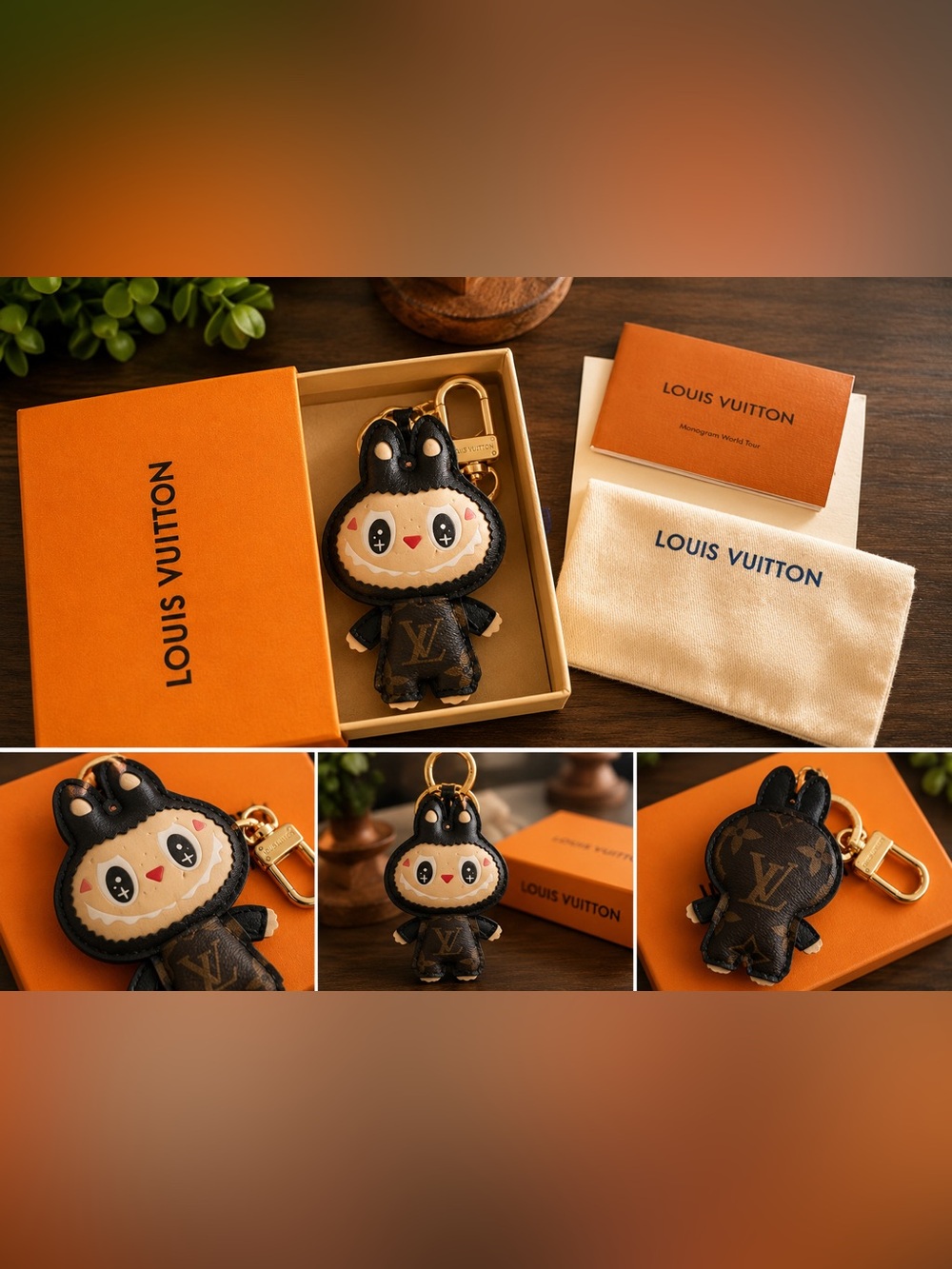 LV inspo Brown & Black Monogram Bunny Keychain Charm
